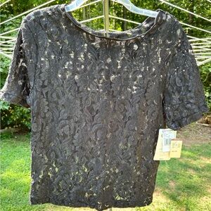 Cinema Etoile Lace Shirt Top Women’s S Black Vintage‎ NWT Sheer Coquette USA